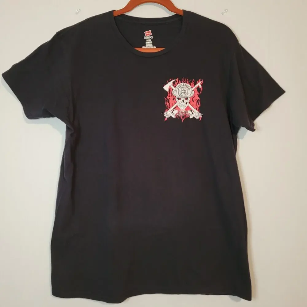Valero Firefighter short sleeve crew neck graphic tshirt sz L black Hanes Nano-T